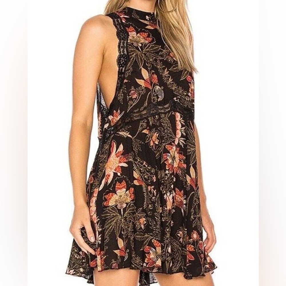 *3 for $15* NWOT Free People She Moves Chemise Black Floral Sleeveless Dress